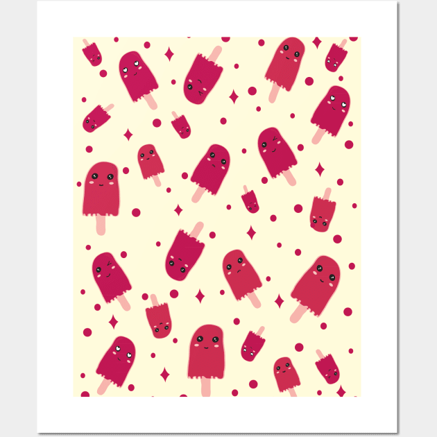 Raspberry sorbet Kawaii Sweet Raspberry Sorbet Time pattern Wall Art by Day81